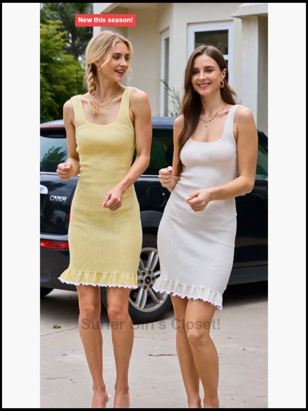 Ribbed Knit Square Neck Sleeveless Mini Dress Bodycon Date Night - Picture 7 of 7